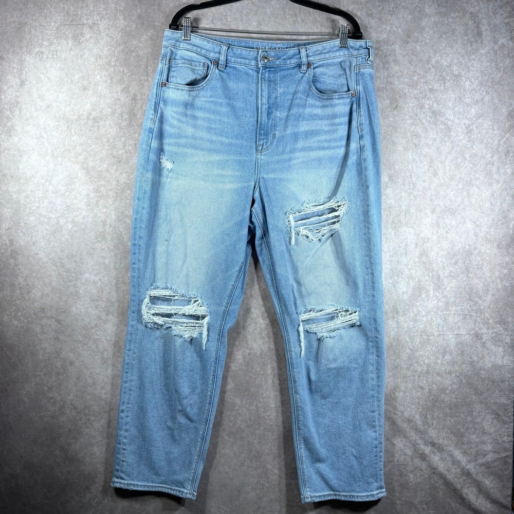 American Eagle Mom Straight Jeans Womens 18 Blue Denim Medium Wash‎ High Rise